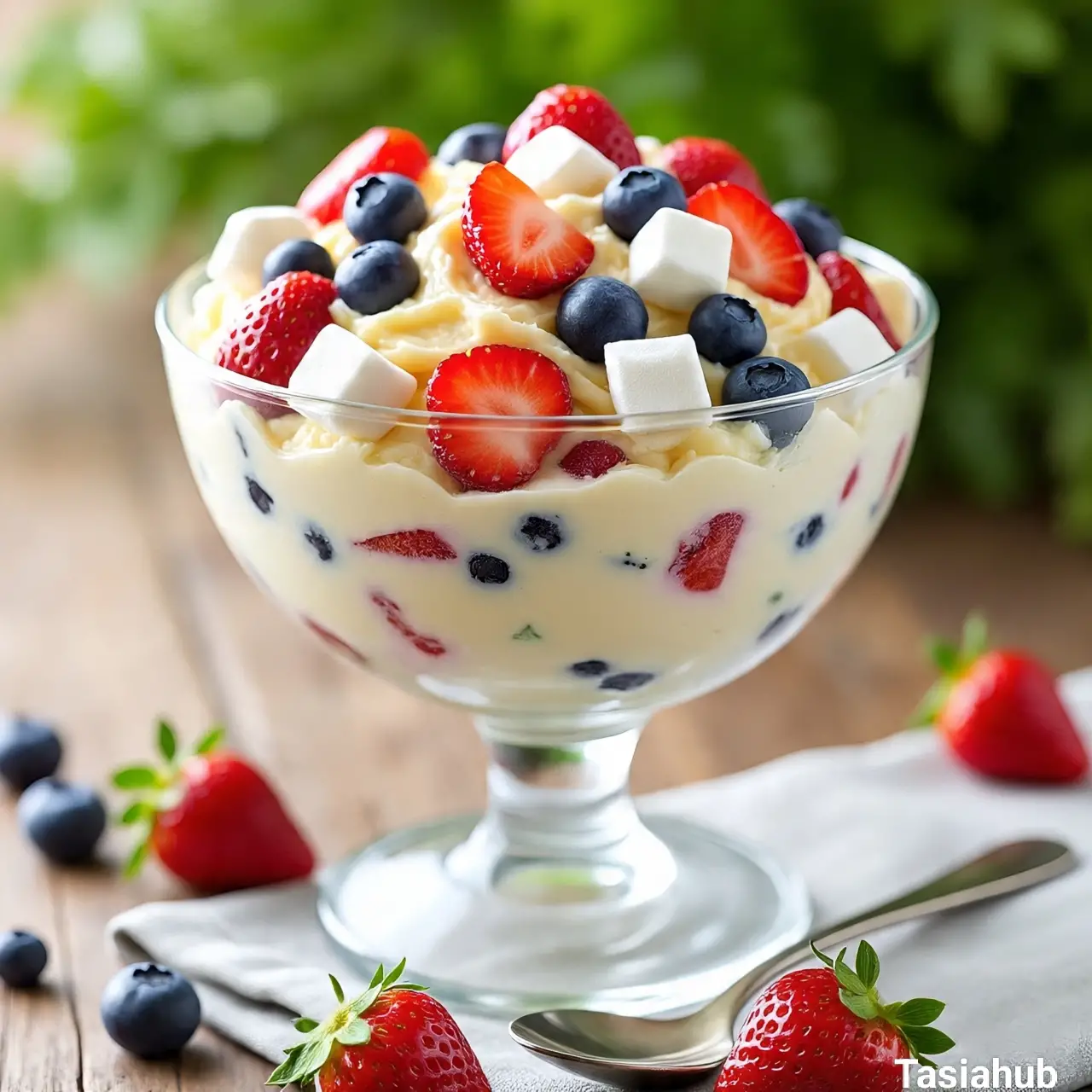 Red, white, and blue cheesecake salad