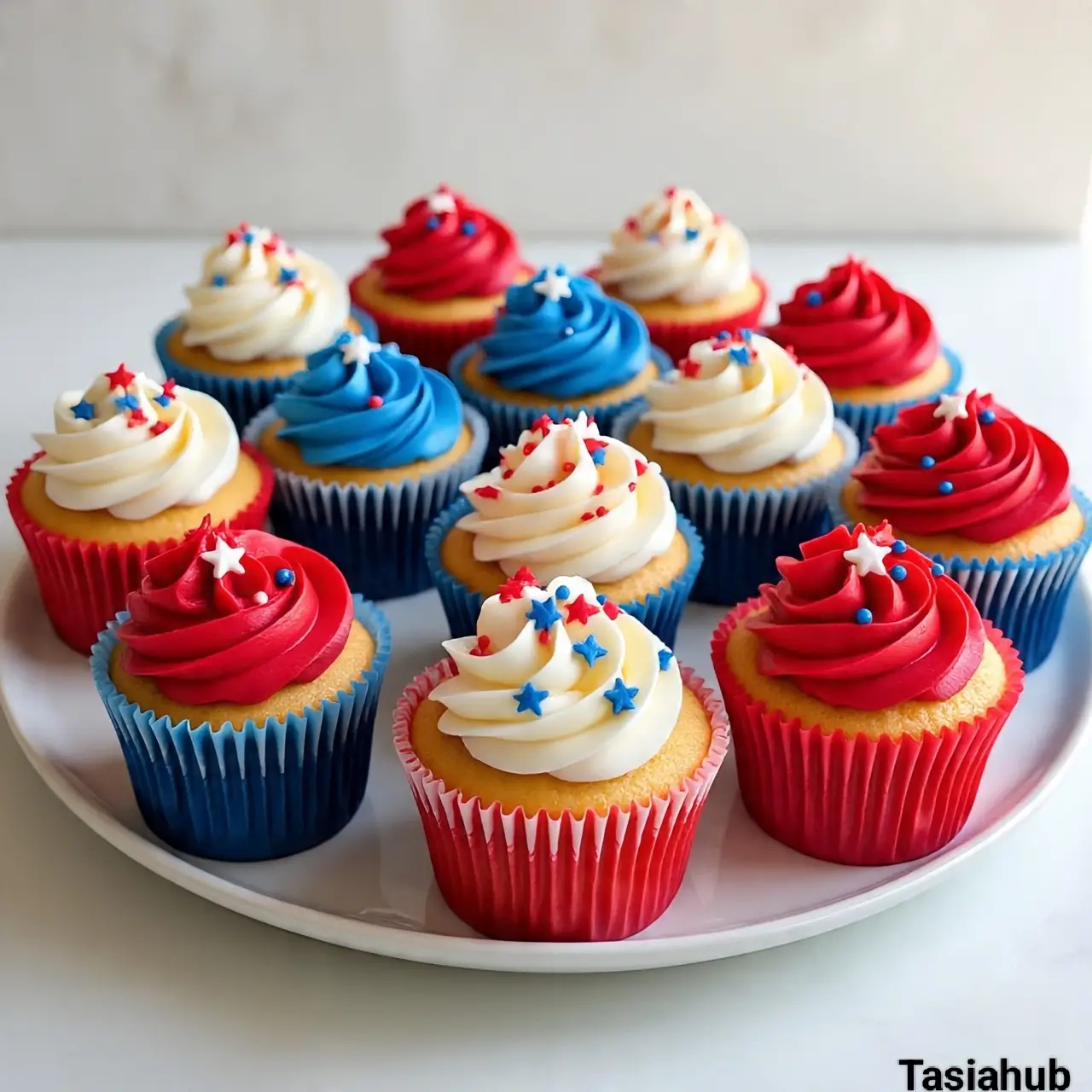 Red, white and blue vanilla cupcakes