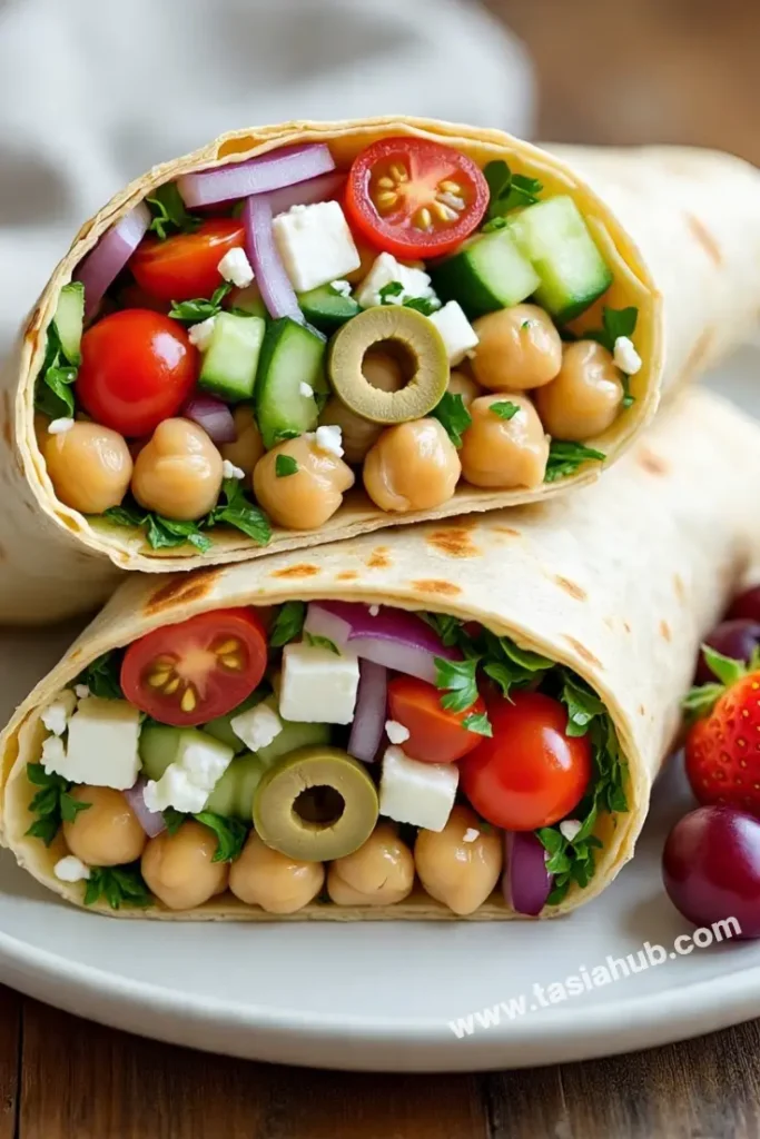 Greek salad chickpea wraps