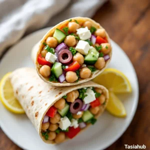 Greek salad wraps with chickpeas