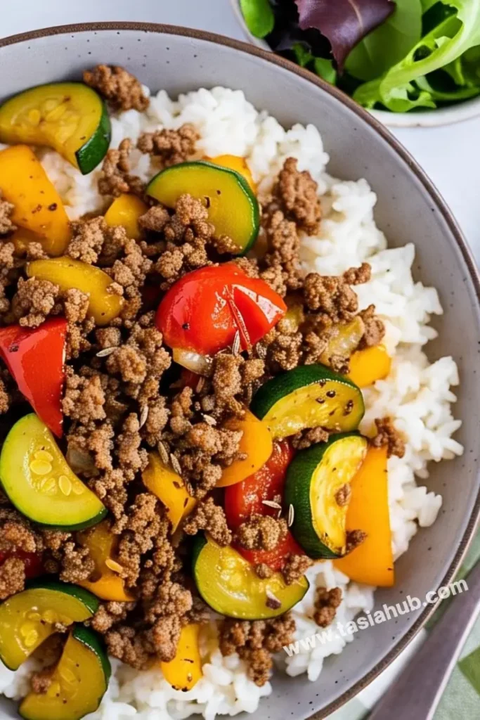 Mediterranean ground beef over rice