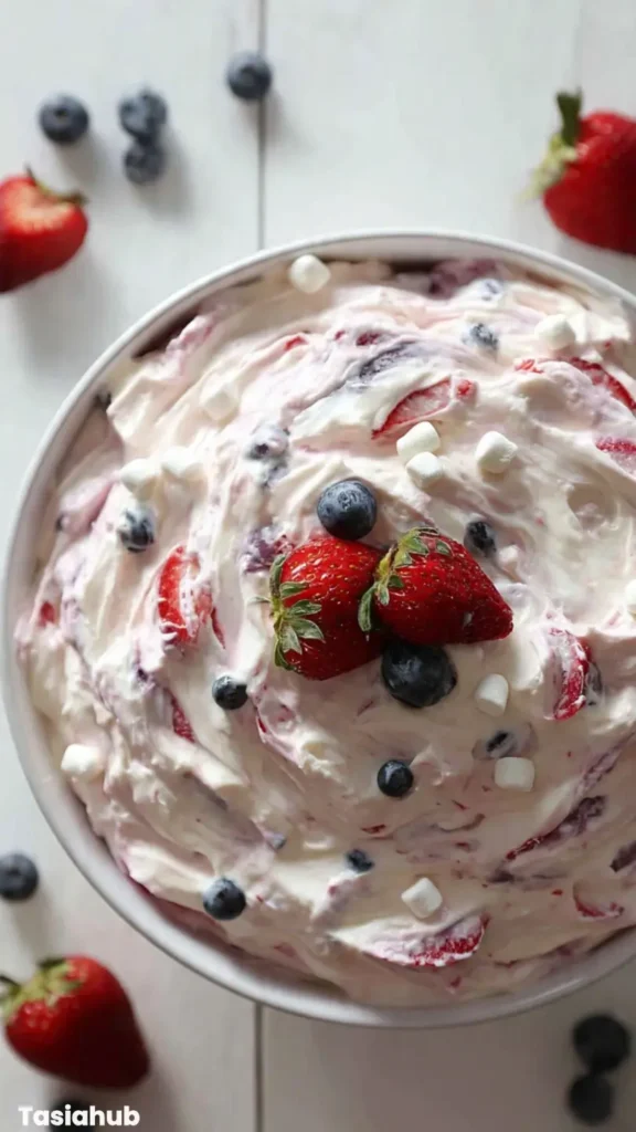 Red White and Blue Cheesecake Salad dish