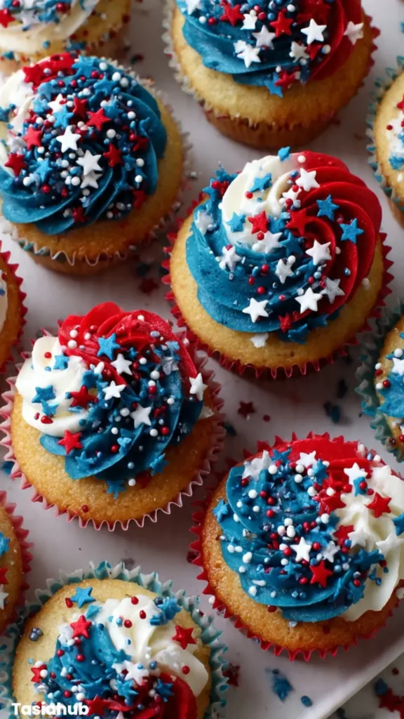 Red White and Blue Vanilla Cupcakes