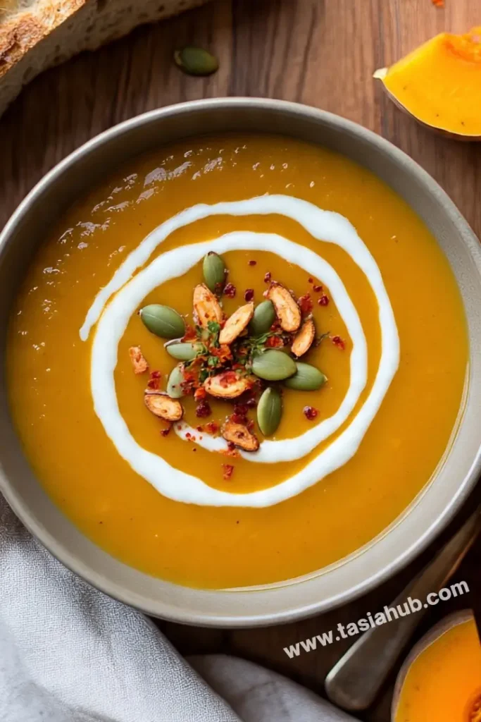 a serving of butternut squash potato soup