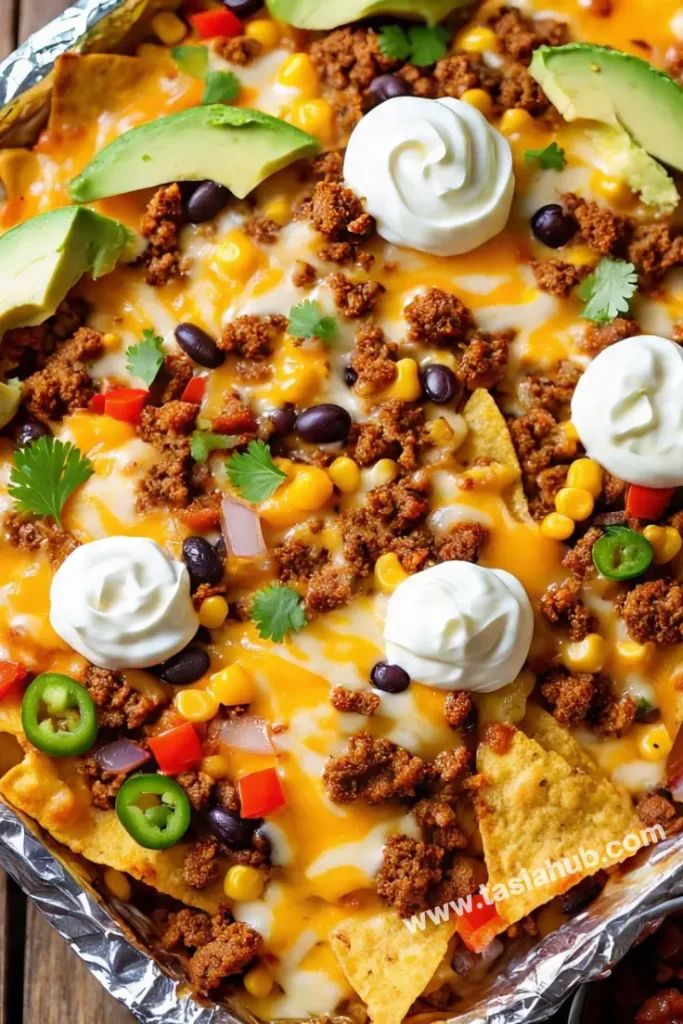 a serving of sheet pan nachos