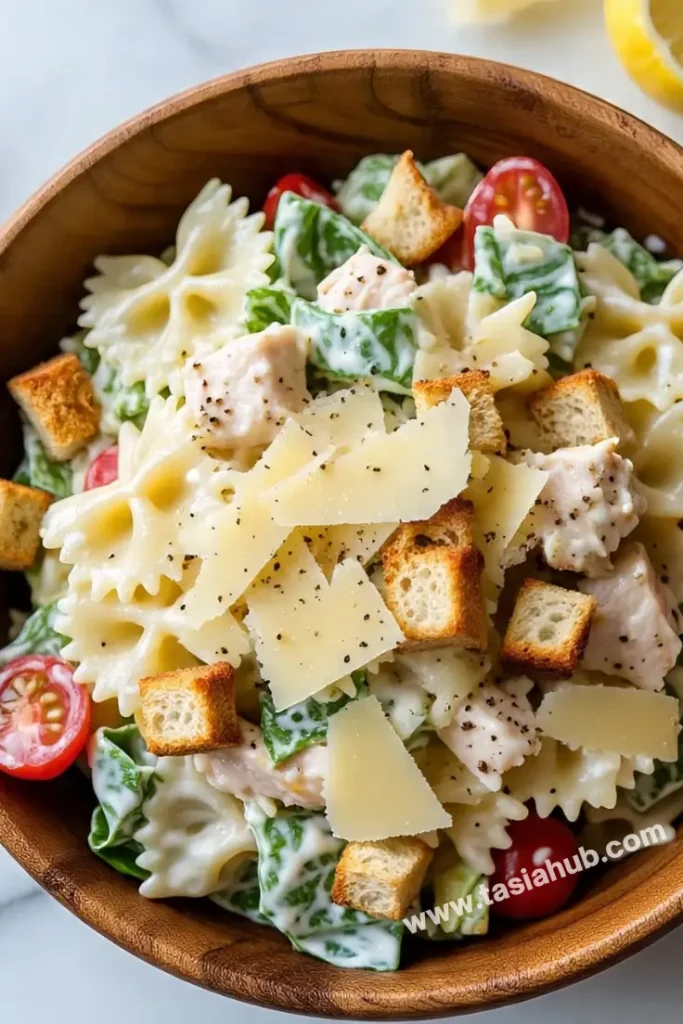 bowtie Caesar pasta salad