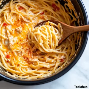 Crockpot cheesy chicken spaghetti