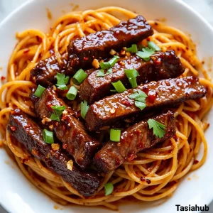 Sweet chili garlic steak pasta