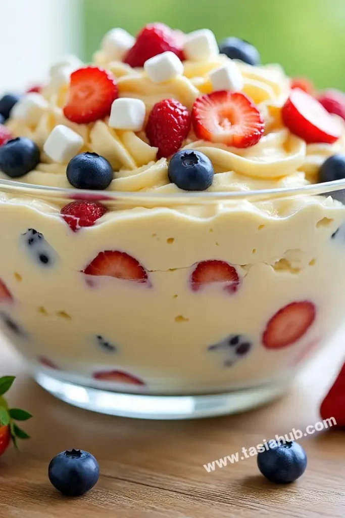 red white and blue cheesecake salad