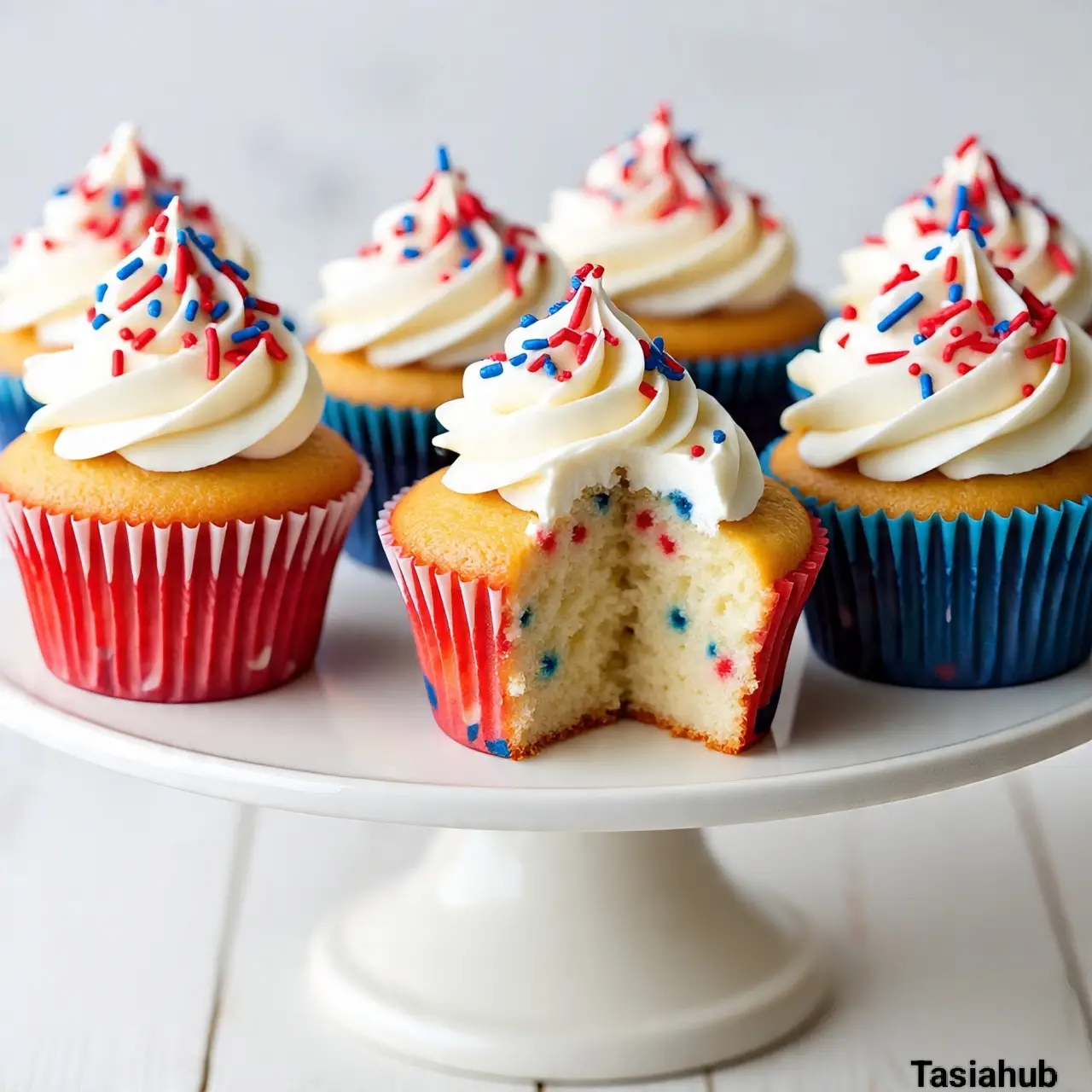 Red, white and blue funfetti cupcakes