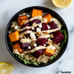 Roasted beets and sweet potatoes bowl