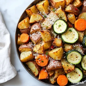 Garlic herb roasted potatoes carrots and zucchini