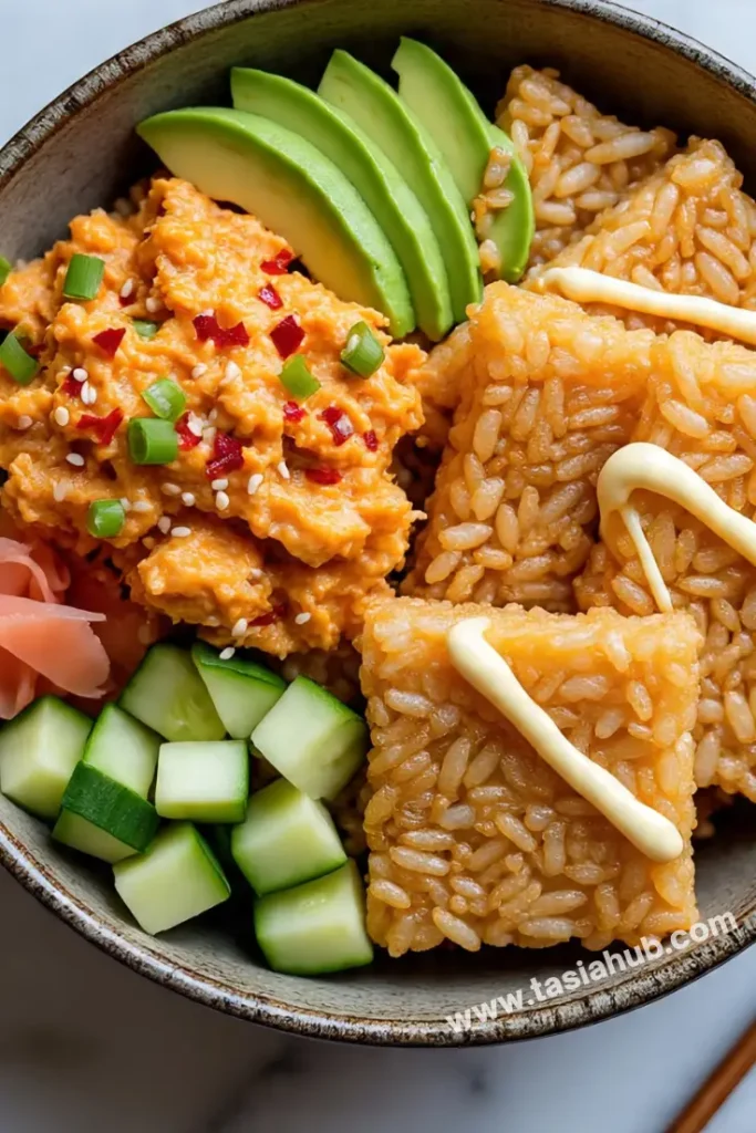 spicy tuna sushi bowl with crispy rice