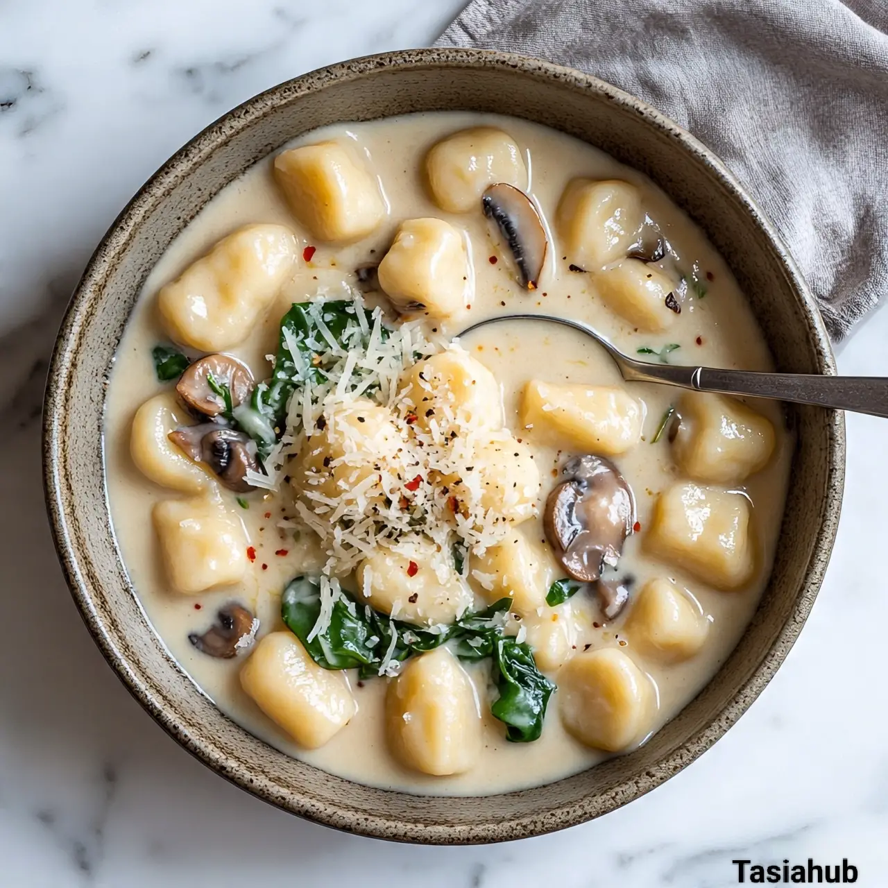 Spinach and mushroom gnocchi soup