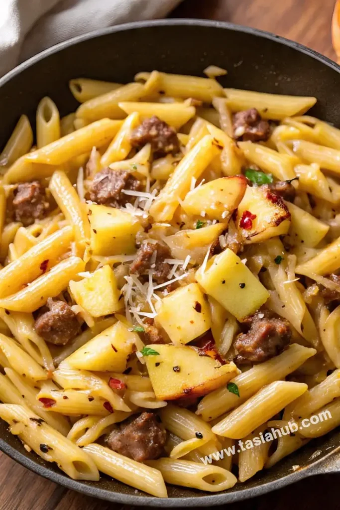 caramelized onion apple and sausage pasta 1