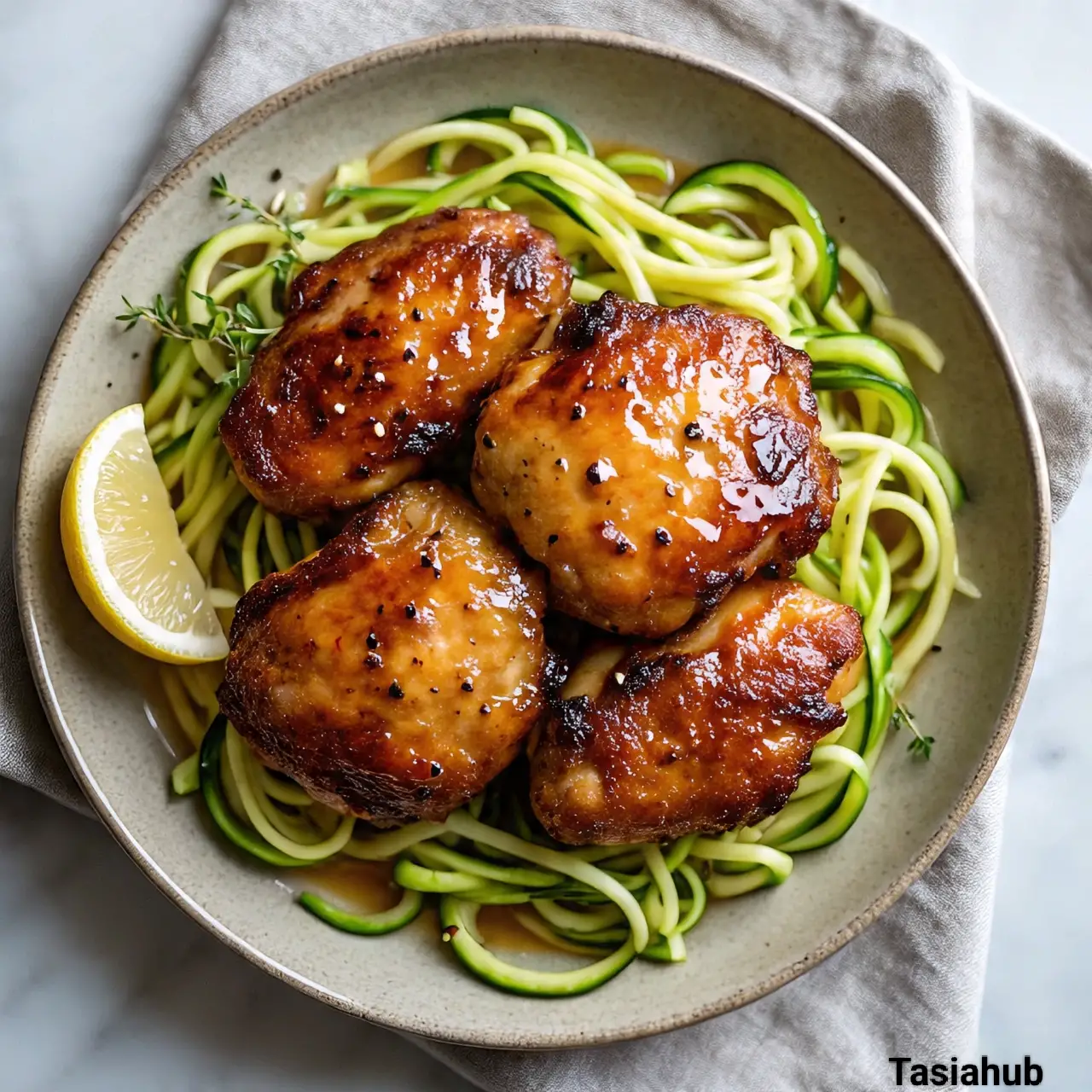 Garlic coconut butter chicken thighs and zoodles