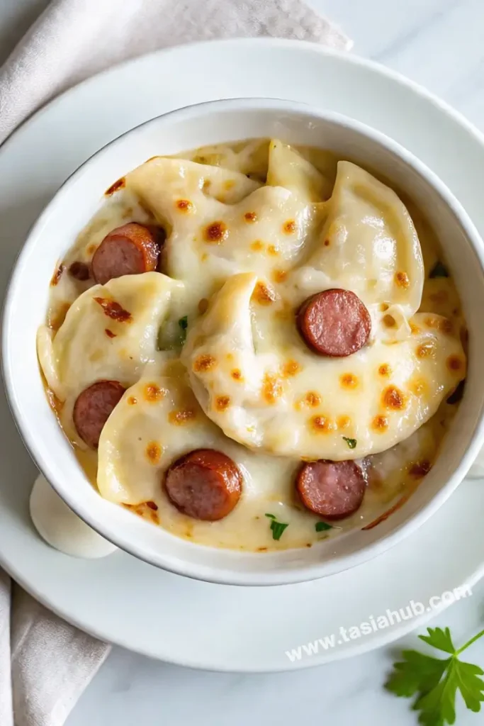 crockpot pierogi casserole with kielbasa 1