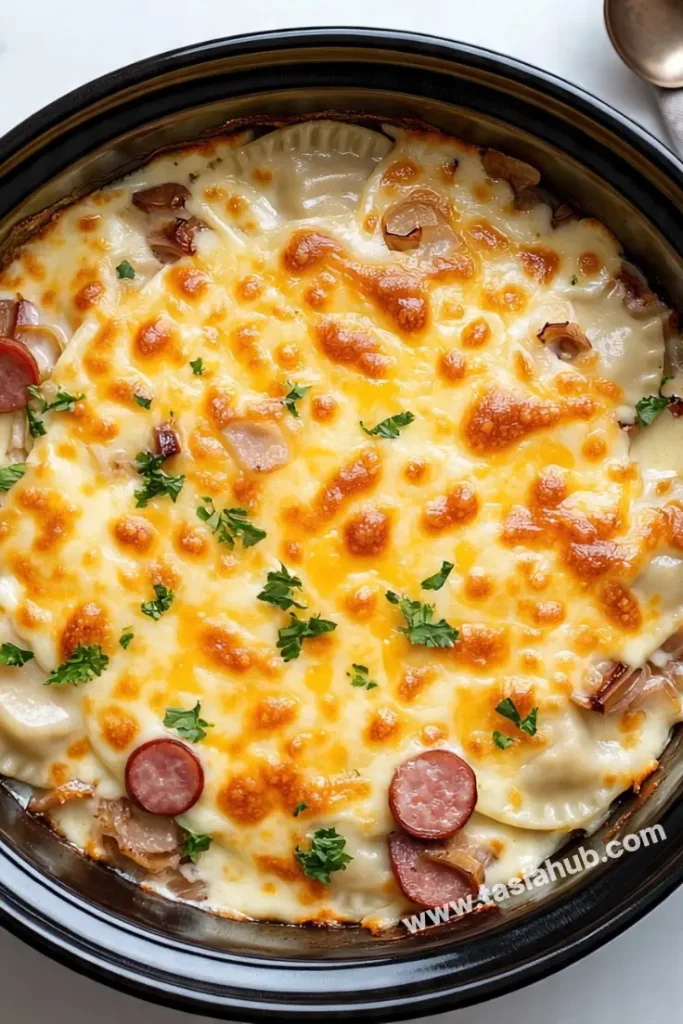 crockpot pierogi casserole with kielbasa recipe