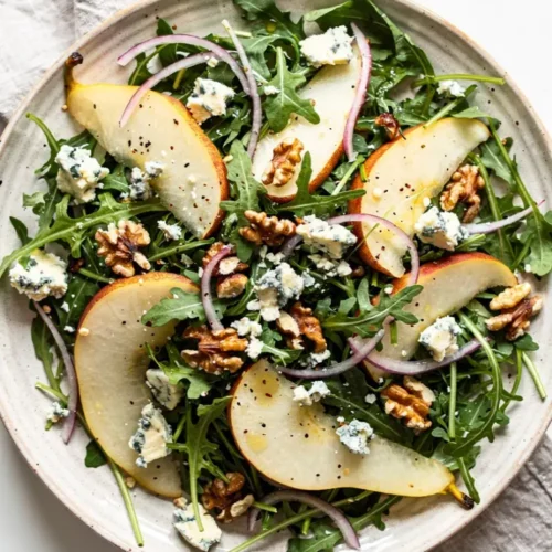 Arugula Pear Blue Cheese Salad dish