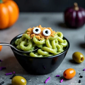 Halloween green mac and cheese
