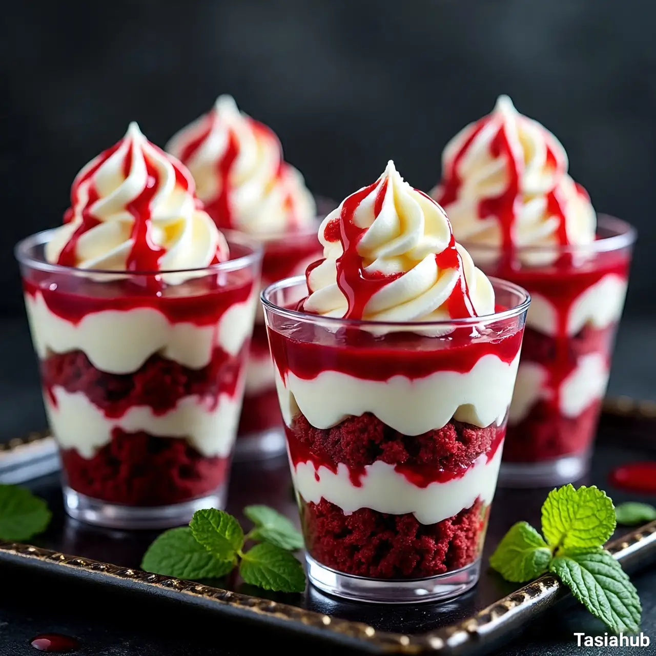 Bloody red velvet trifles