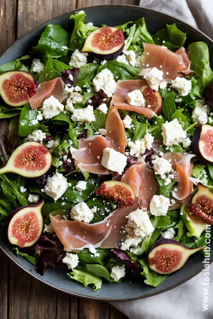 fig prosciutto and mixed green salad