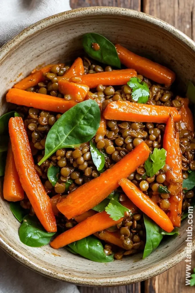 maple roasted carrots and lentil salad