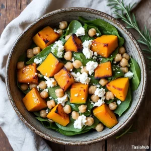 Pumpkin chickpea and feta salad