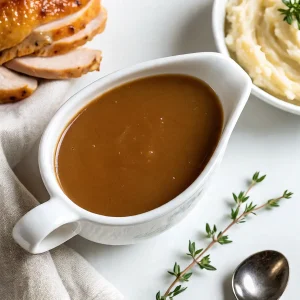 Homemade turkey gravy with drippings