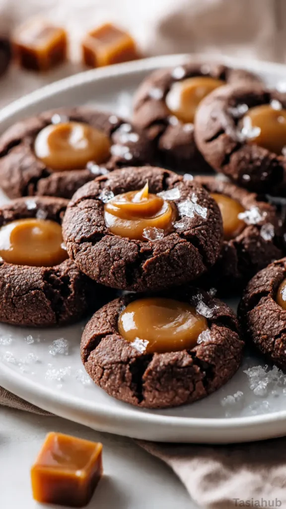 chocolate caramel thumbprint cookies recipe