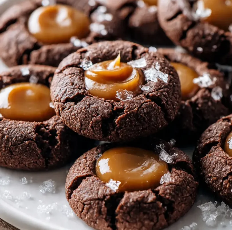 chcolate caramel thumbprint cookies