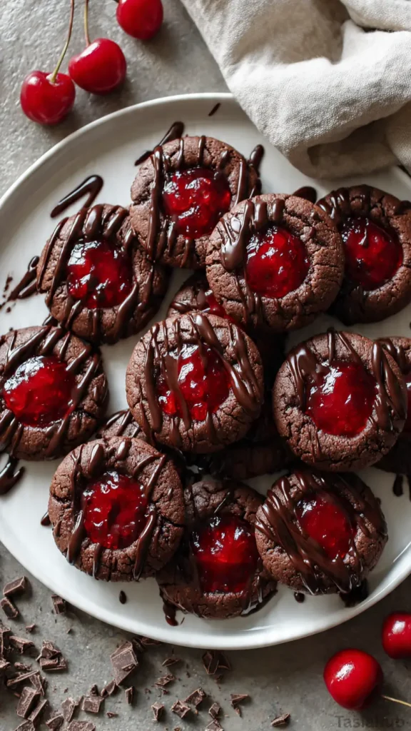 chocolate cherry thumbprint cookies