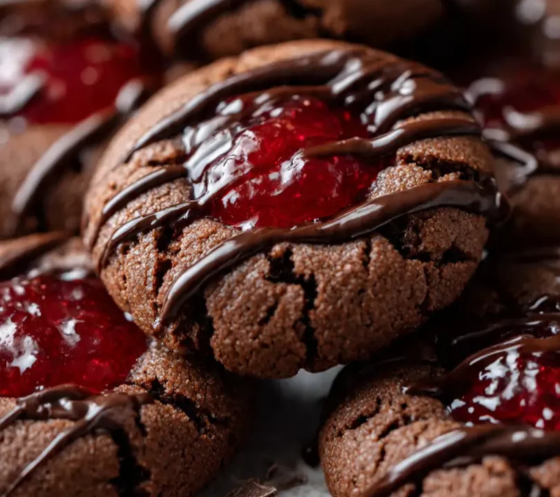 chocolate cherry thumbprint cookies