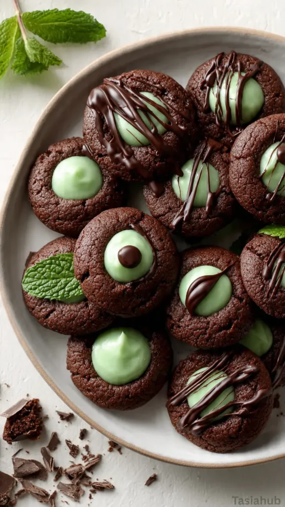 chocolate mint thumbprint cookies