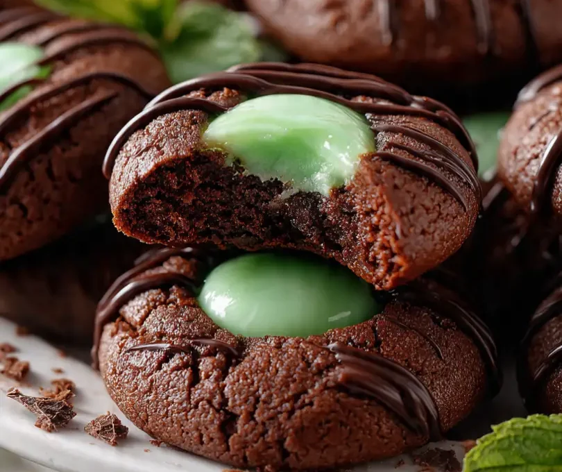 chocolate mint thumbprint cookies