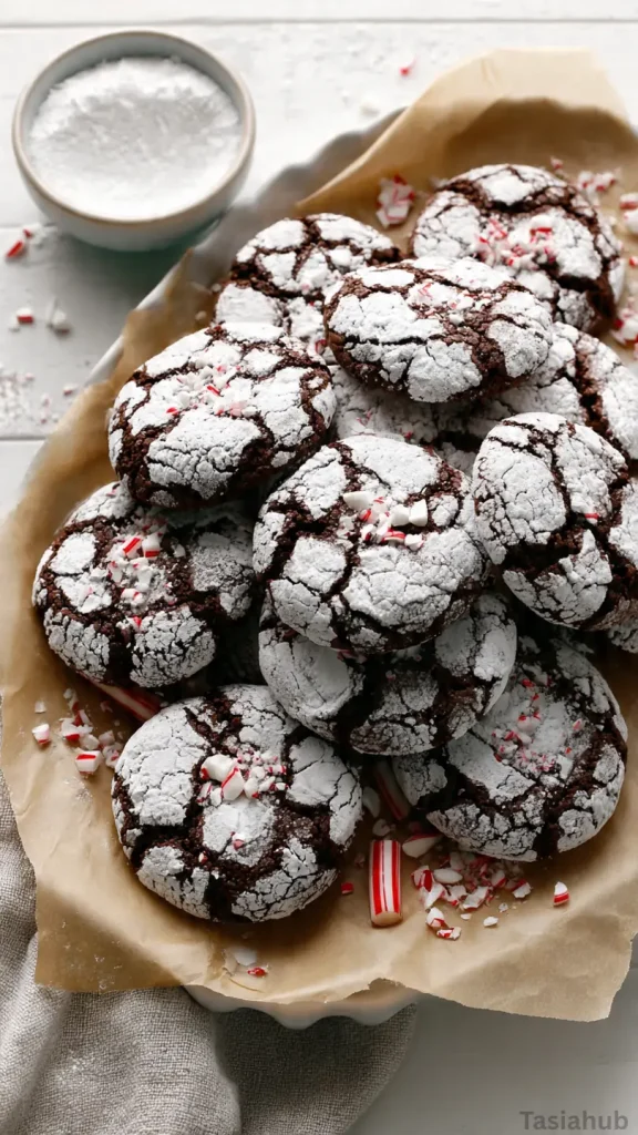 chocolate peppermint crinkle cookies