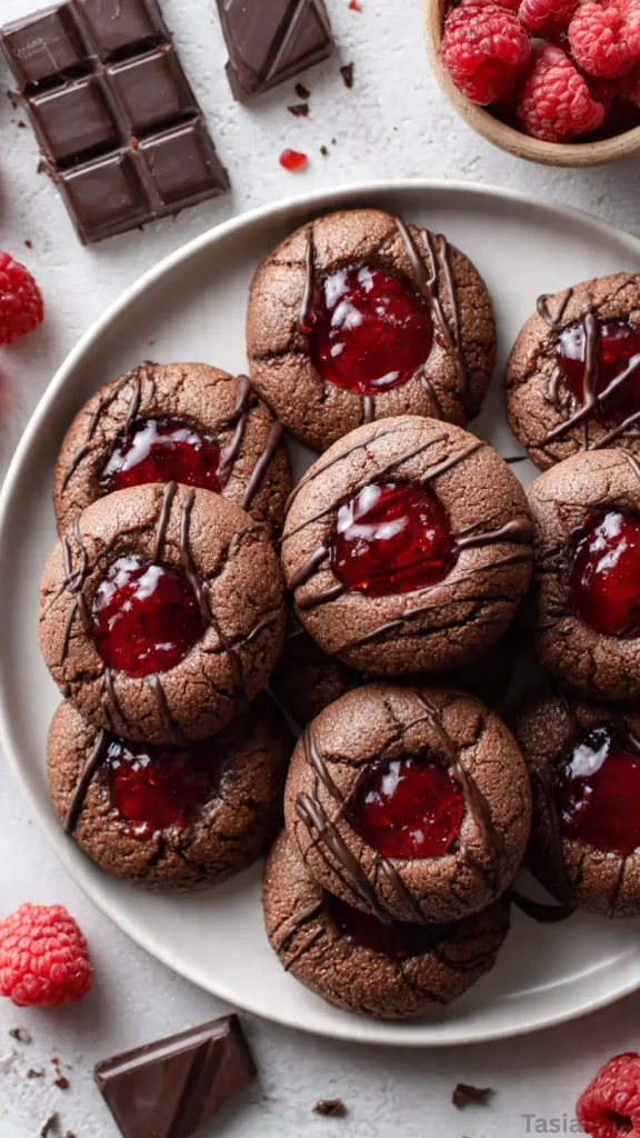chocolate raspberry thumbprint cookies