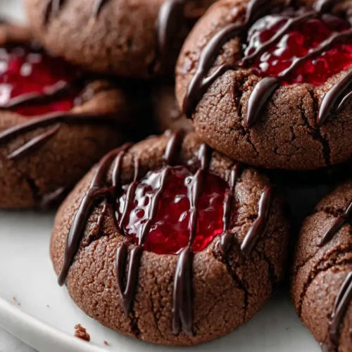 chocolate raspberry thumbprint cookies