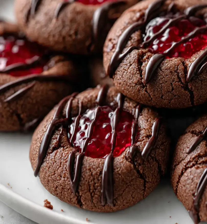 chocolate raspberry thumbprint cookies