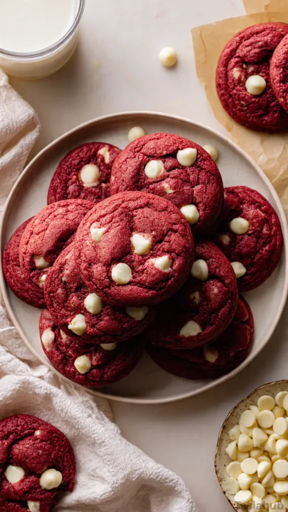 red velvet white chocolate chip cookies
