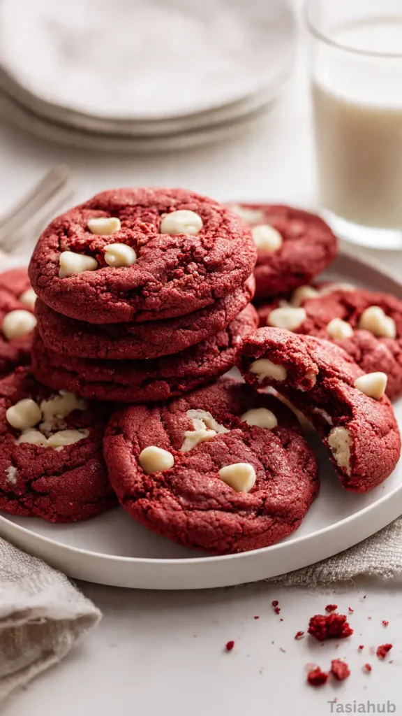 red velvet white chocolate chip cookies