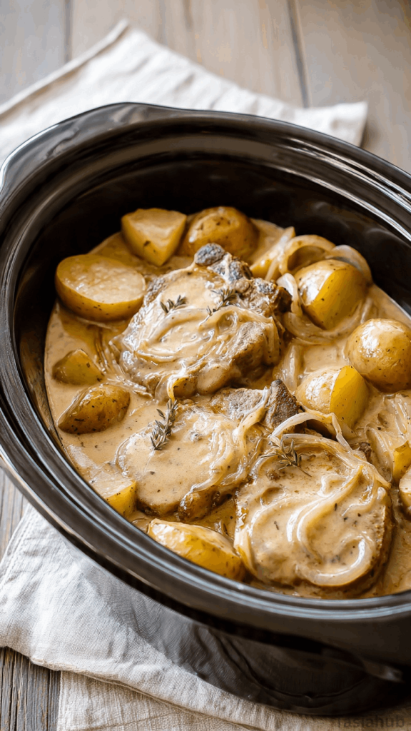 crockpot creamy pork chops and potatoes