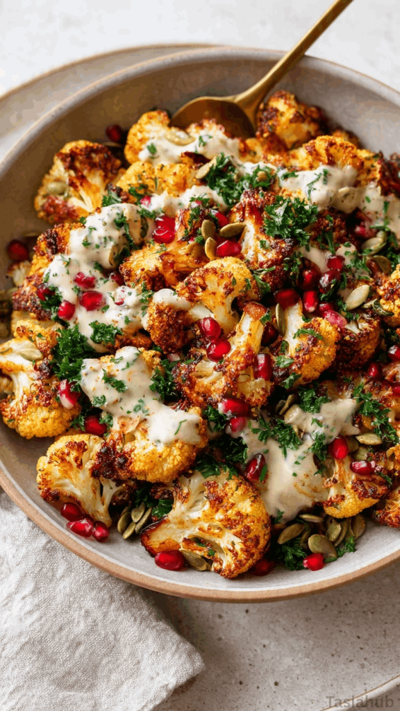 roasted cauliflower and tahini salad