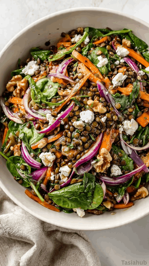 warm lentil and spinach salad