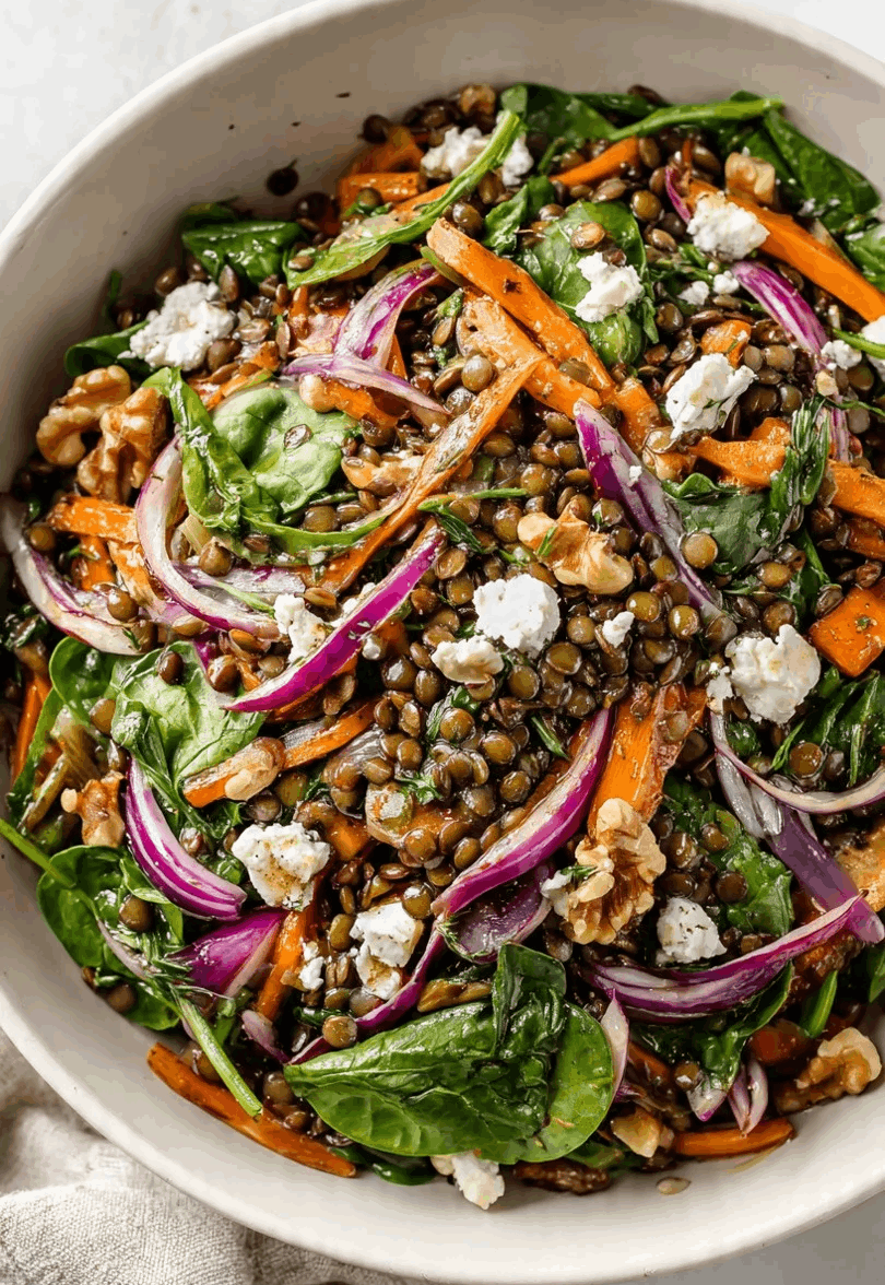 Warm Lentil and Spinach Salad