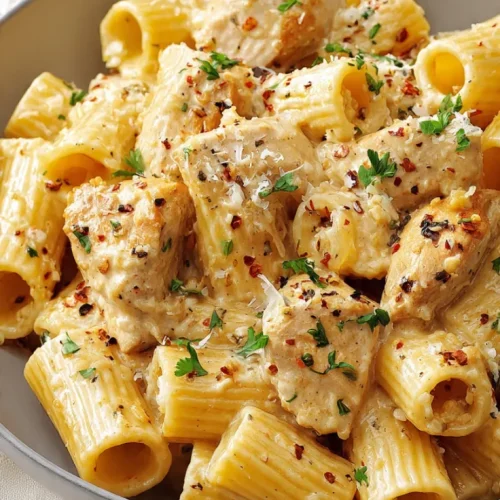 Creamy garlic butter chicken rigatoni