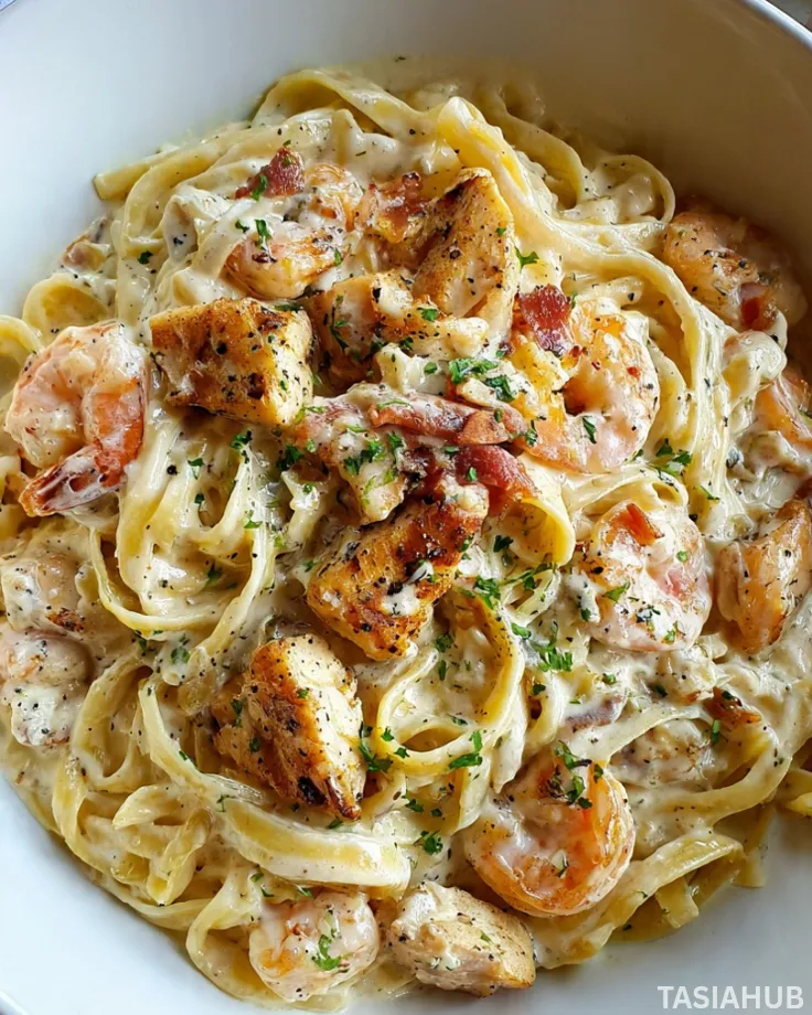 Copycat Olive Garden Chicken and Shrimp Carbonara