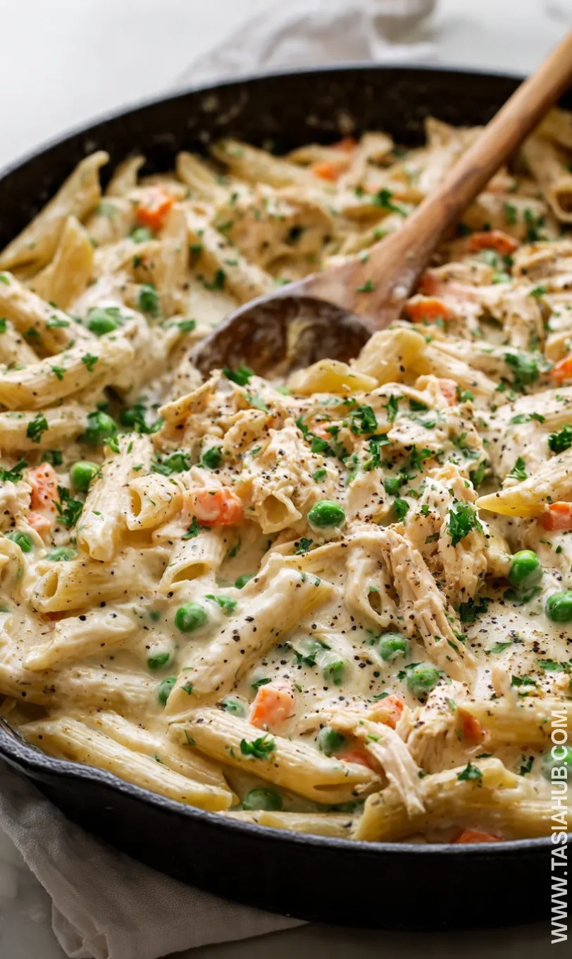 creamy chicken pot pie pasta