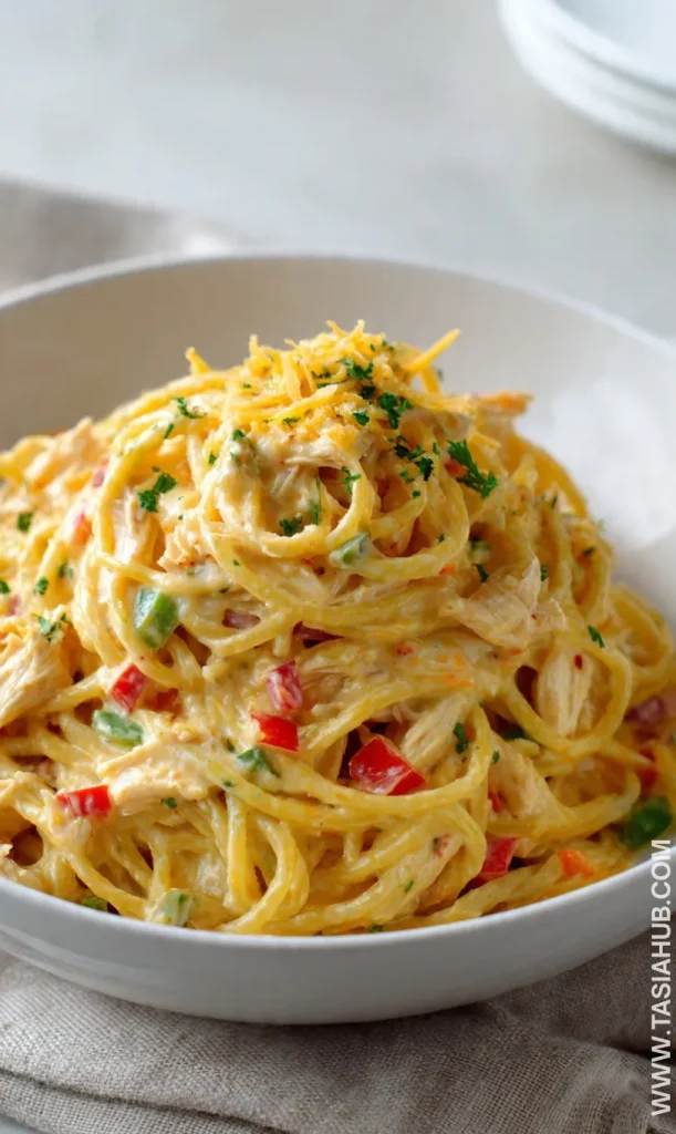 crockpot chicken spaghetti with velveeta