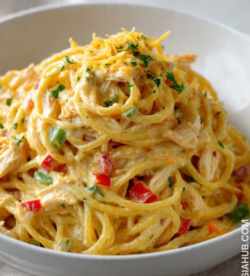 Crockpot Chicken Spaghetti with Velveeta